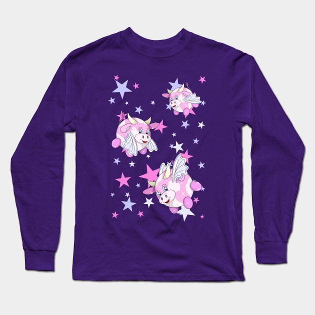 pink flying bubble cows with wings Long Sleeve T-Shirt by cuisinecat